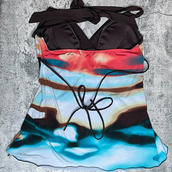 BCX Size M Brown, Blue, Yellow, and Orange Summer halter top - Picture 2 of 2